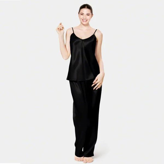 Women’s Jersey Nightwear Set – Lightweight Plain Black Loungewear (Free Size)