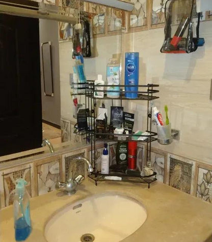 Corner 3-Tier Metal Organizer Shelf – Rust-Resistant Black Storage Rack - JSJunoon.com