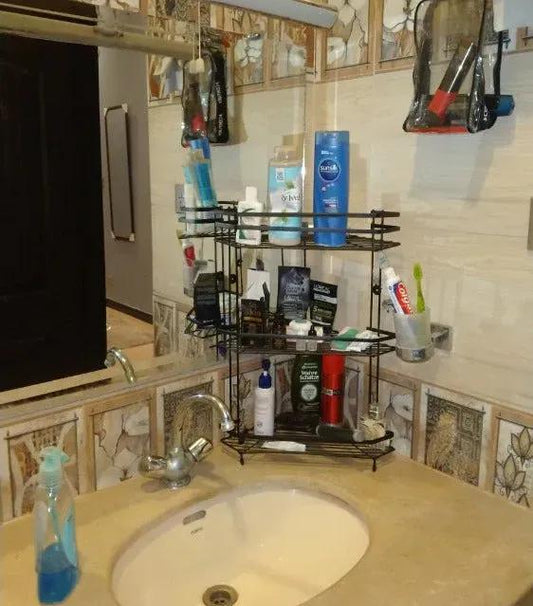 Corner 3-Tier Metal Organizer Shelf – Rust-Resistant Black Storage Rack - JSJunoon.com