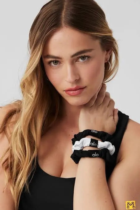 JS Junoon Pack of 4 Black & White Premium Silk Scrunchies – Gentle Hair Accessories for Women