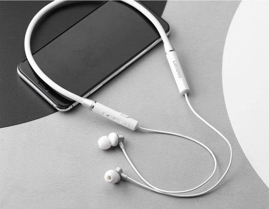 Lenovo HE05X Wireless Bluetooth 5.0 Neckband Earphones | Magnetic Sports Headset | Super Bass – White