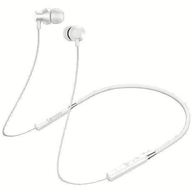 Lenovo HE05X Wireless Bluetooth 5.0 Neckband Earphones | Magnetic Sports Headset | Super Bass – White