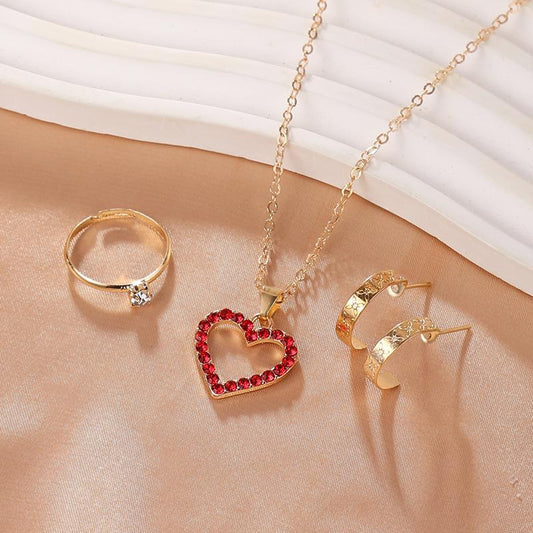 JS Junoon Gold Plated Gemstone Necklace Set – 3 Pcs Women’s Jewelry Set (Necklace, Ring & Earrings)