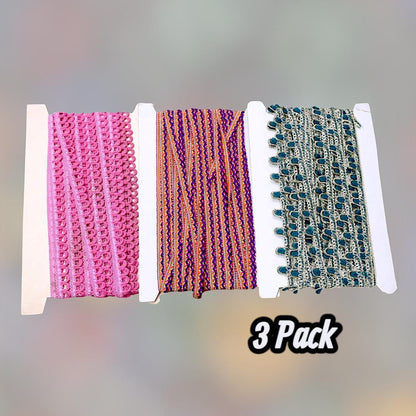 3 Pcs Braided Fancy Lace – Multicolor Material for Sewing, Crafting & DIY Accessories - JSJunoon.com