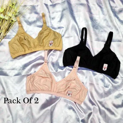 JS JUNOON Cotton Plain Comfortable & Lightweight Non-Padded Bra – Pack of 2, Multicolor - JSJunoon.com