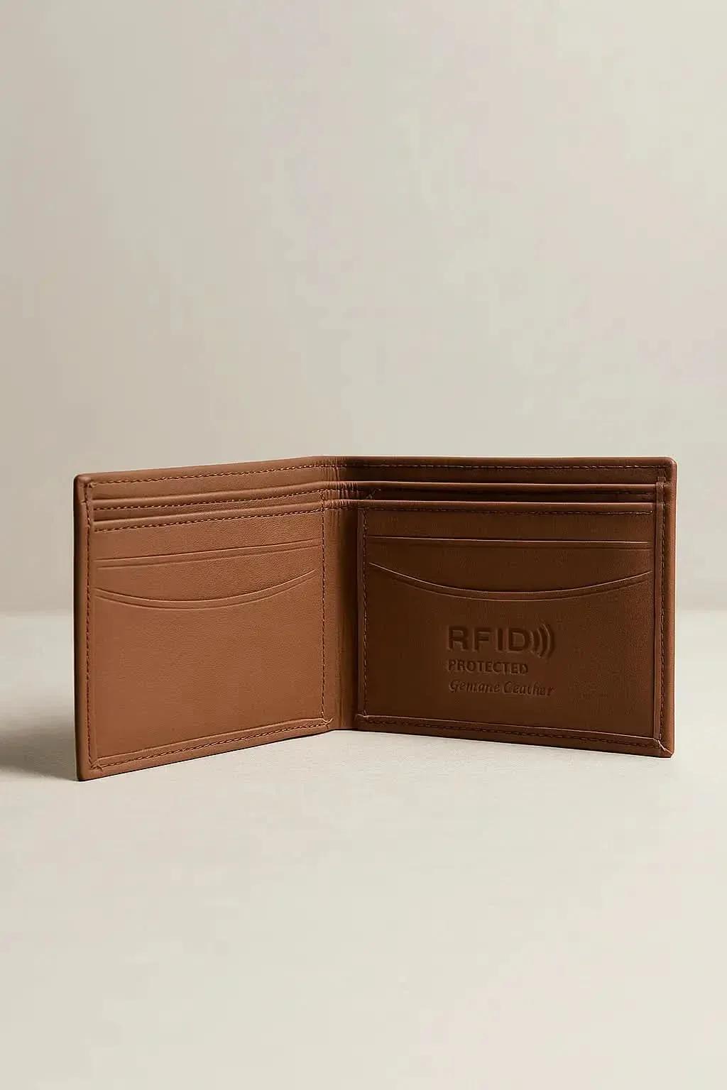 JS JUNOON Minimalist RFID Leather Bi-Fold Wallet – Slim, Secure & Stylish, 1 Pc, Brown/Black