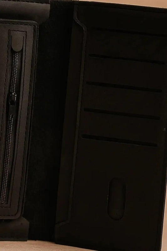 JS JUNOON Minimalist Jet Black Leather Card & Passport Holder – Slim, Pocket-Friendly Unisex Wallet, 1 Pc