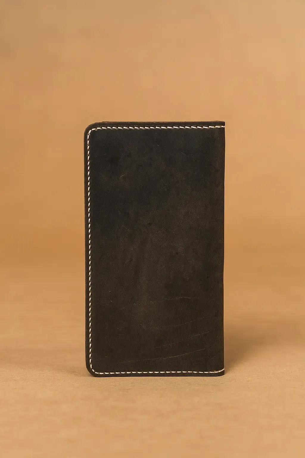 JS JUNOON Rustic Dark Brown Leather Card & Passport Holder – Slim, Pocket-Friendly & Stylish Unisex Wallet, 1 Pc
