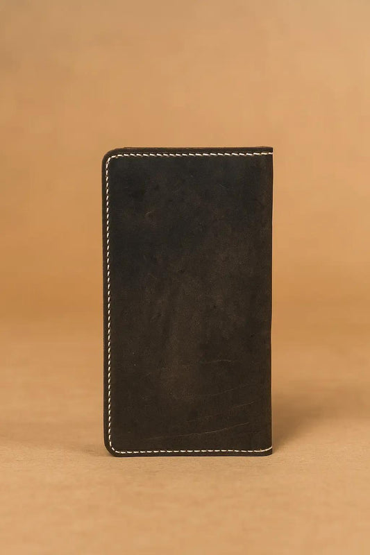 JS JUNOON Rustic Dark Brown Leather Card & Passport Holder – Slim, Pocket-Friendly & Stylish Unisex Wallet, 1 Pc