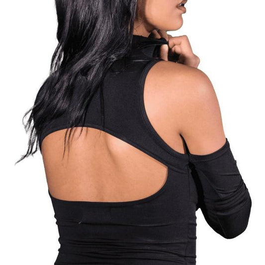 Zeva – Women’s Black Cotton Blend Western Top with Bold Cutout Design, Sleek Silhouette & Modern Style