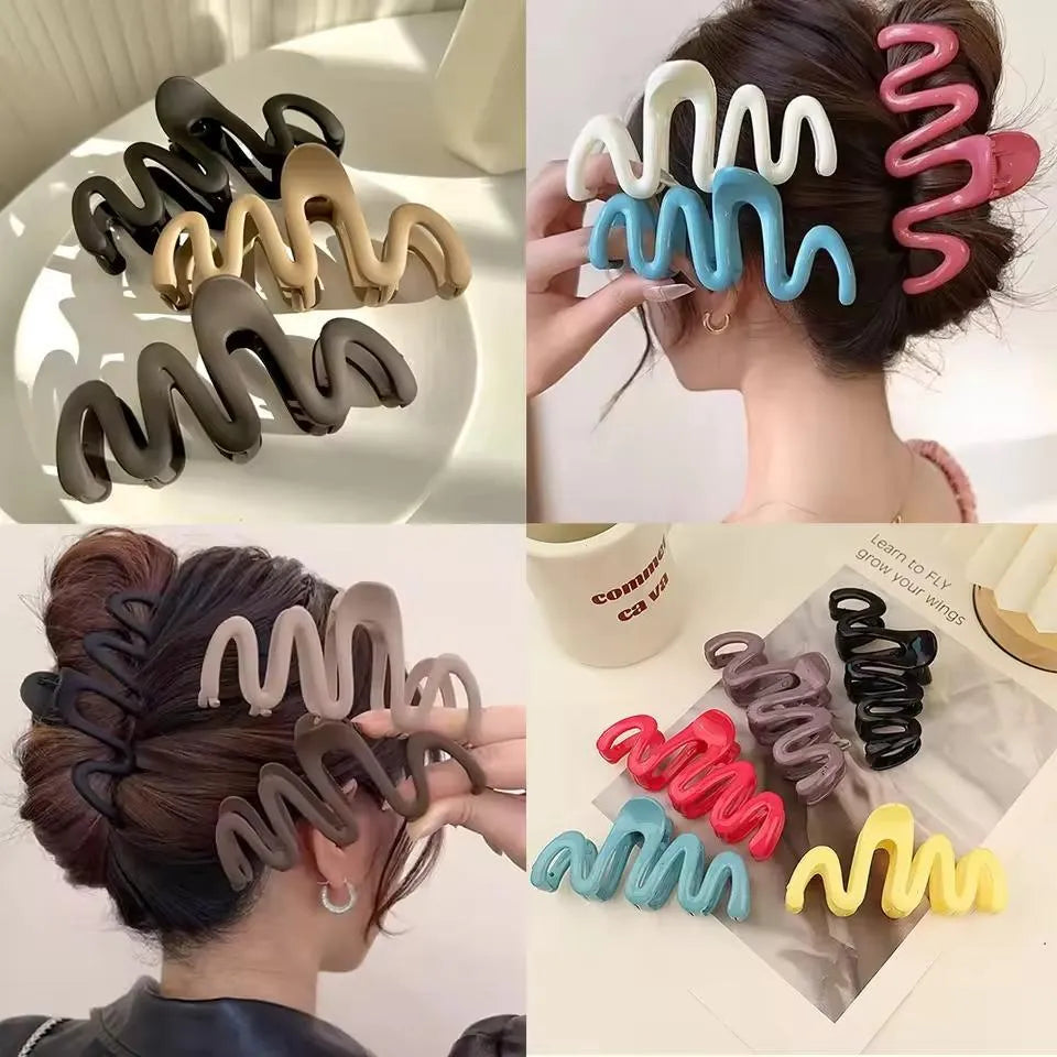 Pack of 6 Women’s Fashion Acrylic Hair Claw Clips – Large Wave Style, Multicolor Hair Accessories