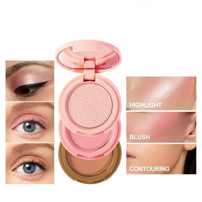 3 In 1 Mini Makeup Palette | Blusher, Highlighter & Blush On | Compact Beauty Kit - JSJunoon.com
