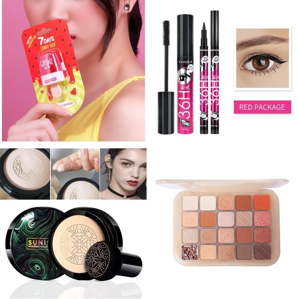 5 in 1 Makeup Deal – Sunisa Foundation, Eyeliner, Mascara, Lipgloss & Eyeshadow Palette, Long Lasting Liquid Kit