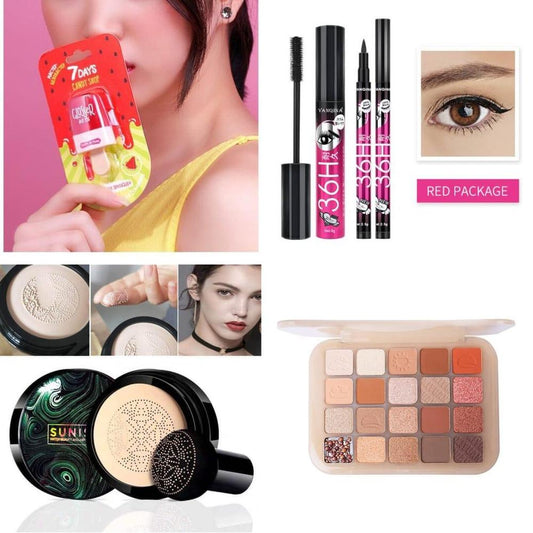 5 in 1 Makeup Deal – Sunisa Foundation, Eyeliner, Mascara, Lipgloss & Eyeshadow Palette, Long Lasting Liquid Kit