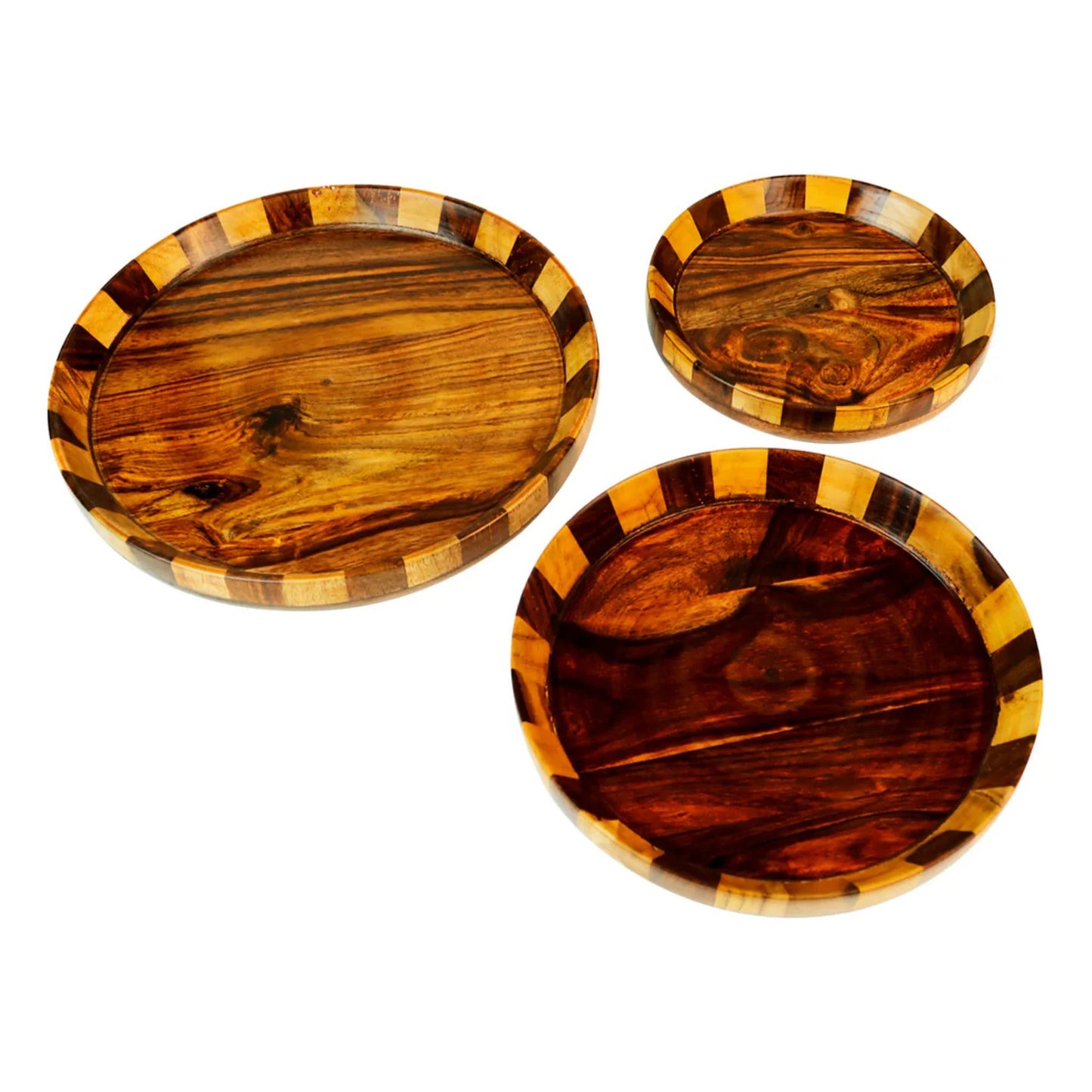 JS Junoon Handcrafted Sheesham Wood Plate Set – 3-Piece Dining & Kitchenware