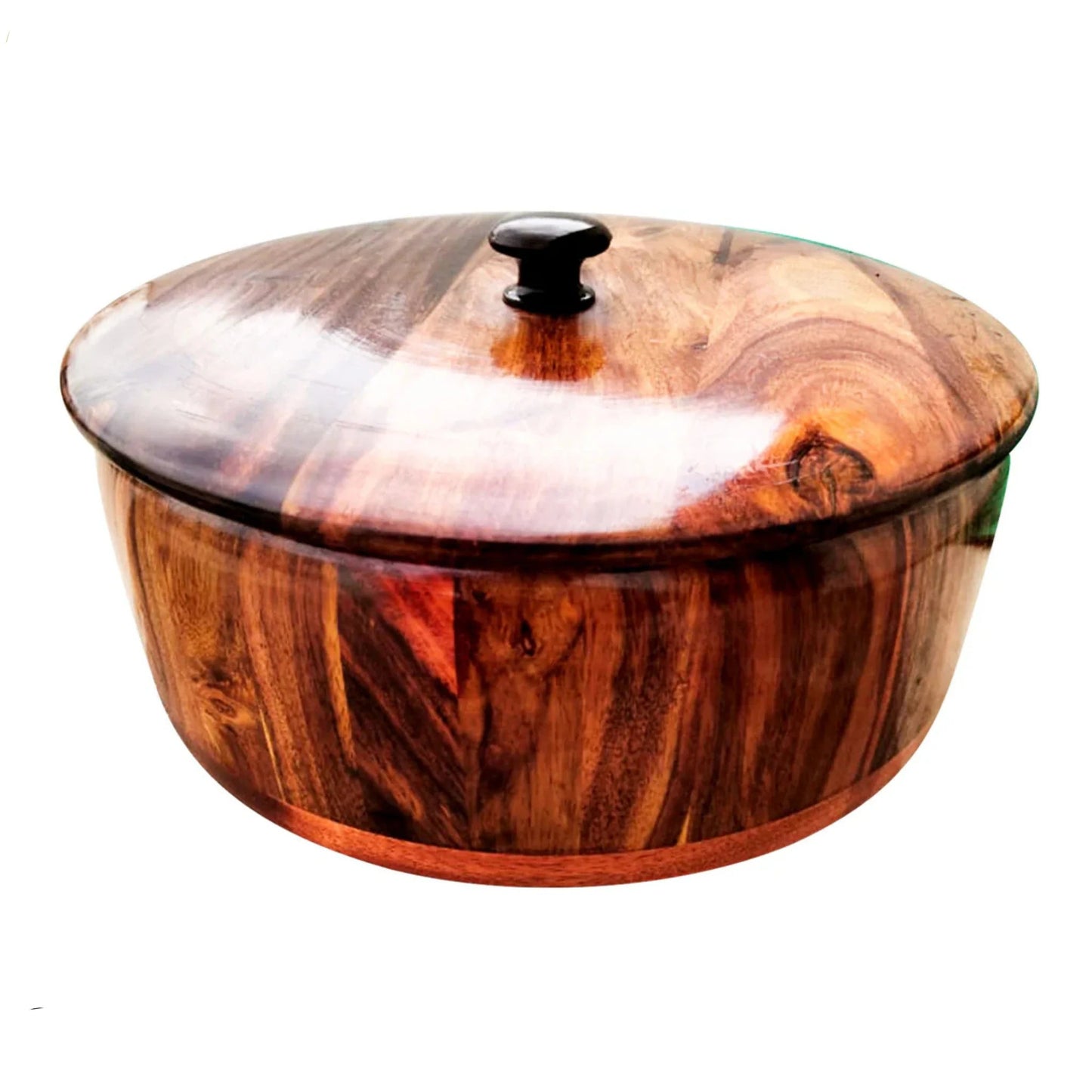 JS Junoon Handcrafted Wooden Roti Hotpot with Brass Work (No Steel Bowl) – Traditional Kitchenware