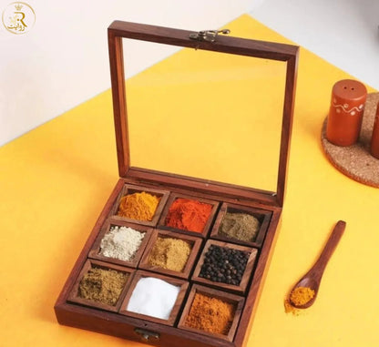 JS Junoon Wooden Spice Box with Glass Lid – Handcrafted Kitchen Organizer - JSJunoon.com