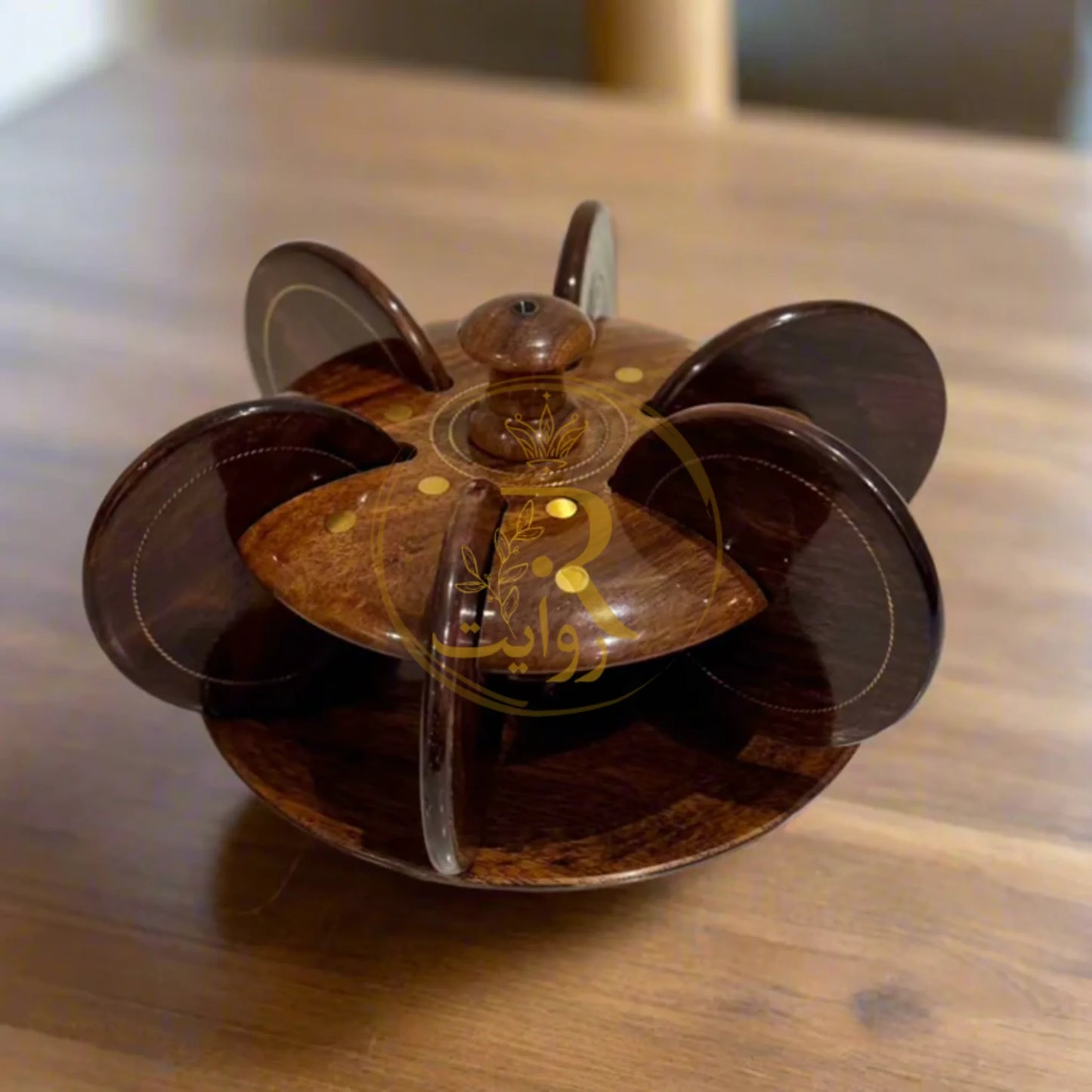 JS Junoon Handcrafted Wooden Tea Mat Set with Brass Work – Traditional Table Decor