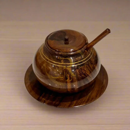 JS Junoon Handcrafted Wooden Sugar Pot with Brass Work – Traditional Kitchen & Table Decor - JSJunoon.com