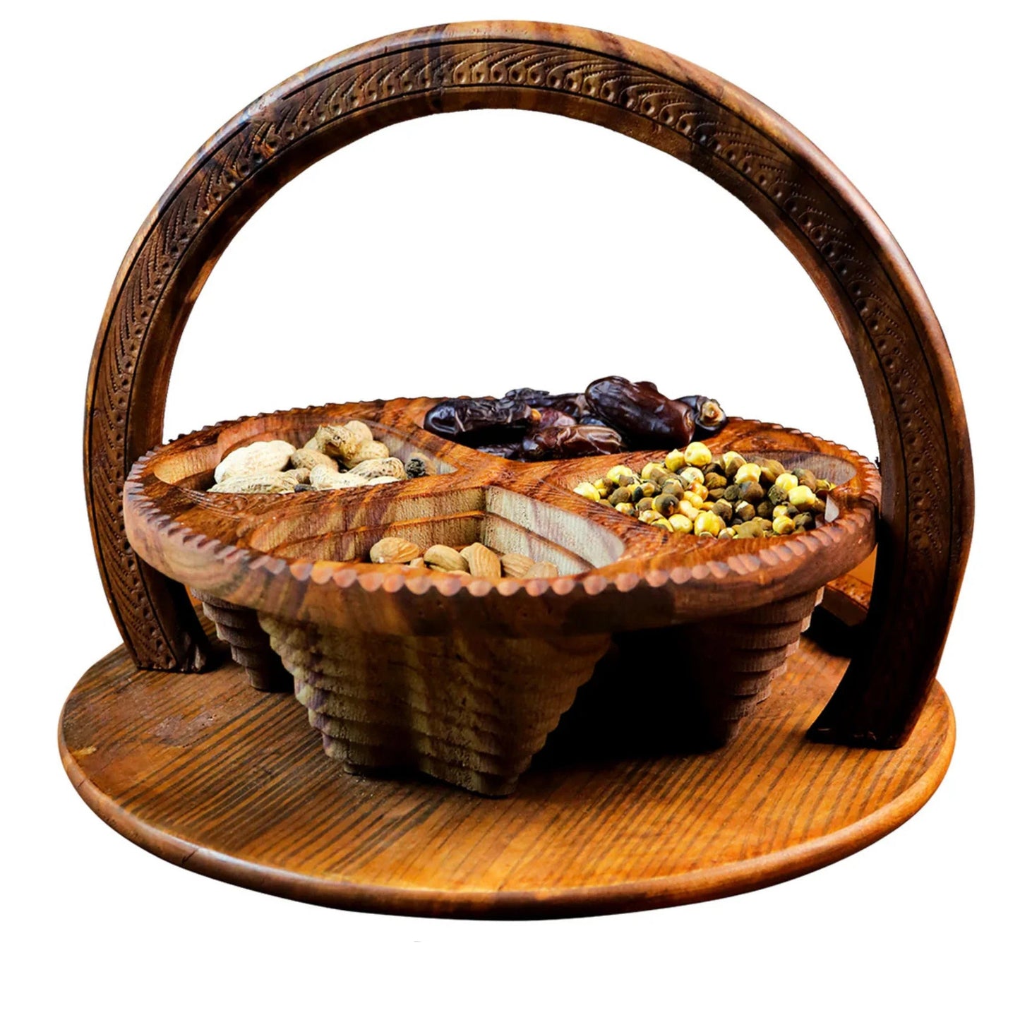 JS Junoon Handcrafted Foldable Wooden Dry Fruit Basket – Serving & Home Décor