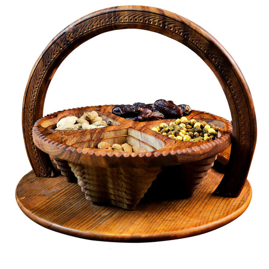 JS Junoon Handcrafted Foldable Wooden Dry Fruit Basket – Serving & Home Décor