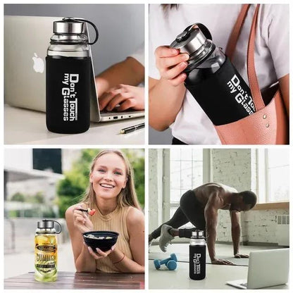 Water Bottle 1300ml – Large Capacity Glass Gym Bottle with Black Lid, BPA-Free, Leak-Proof, Reusable | 1 Pc - JSJunoon.com