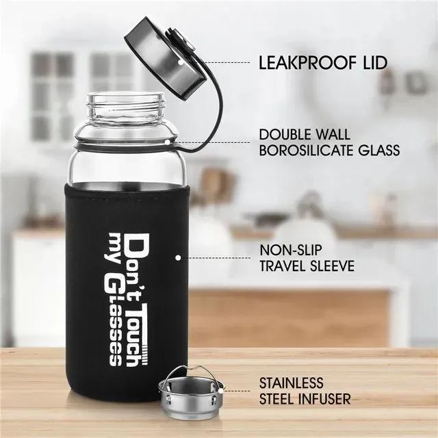 Water Bottle 1300ml – Large Capacity Glass Gym Bottle with Black Lid, BPA-Free, Leak-Proof, Reusable | 1 Pc