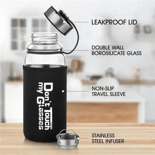 Water Bottle 1300ml – Large Capacity Glass Gym Bottle with Black Lid, BPA-Free, Leak-Proof, Reusable | 1 Pc