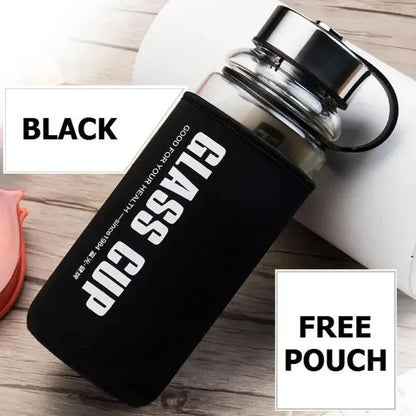 Water Bottle 1300ml – Large Capacity Glass Gym Bottle with Black Lid, BPA-Free, Leak-Proof, Reusable | 1 Pc - JSJunoon.com