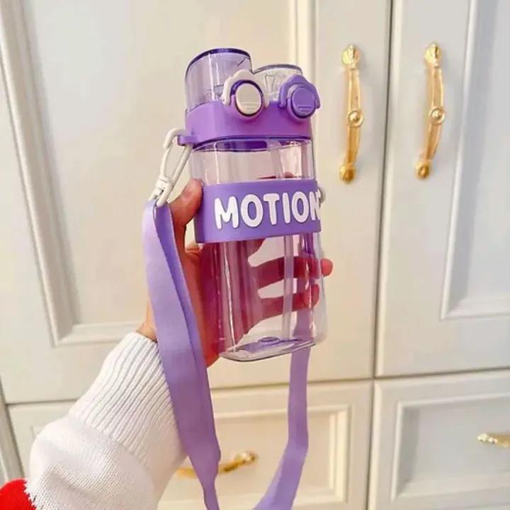 500ml Kids Dual Straw Water Bottle with Strap – Crossbody Portable Travel Bottle | Plastic, Leak-Proof, Multicolor