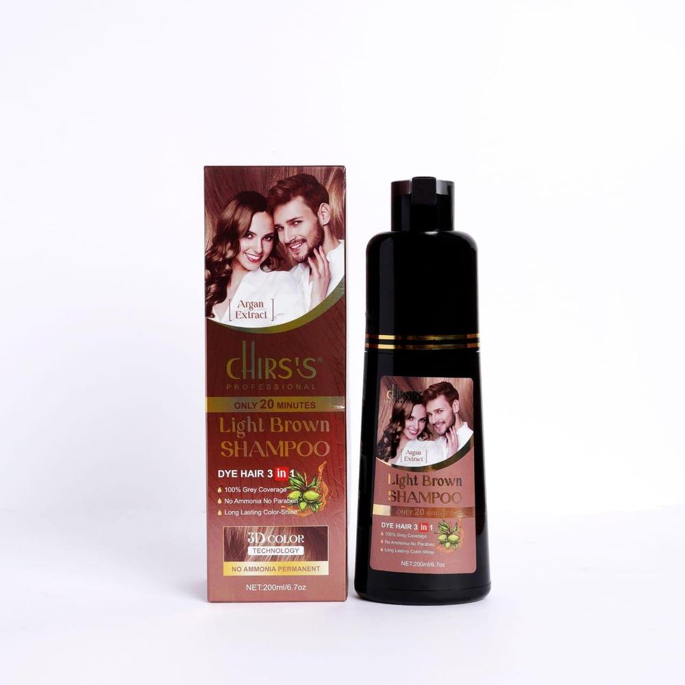 Hair Color Shampoo Light Brown – 200ml, Professional Salon Quality, Grey Coverage & Nourishing Argan Extract Formula