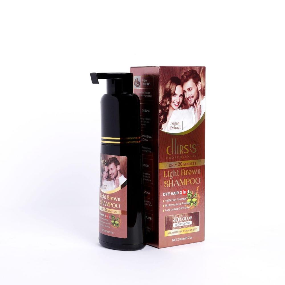Hair Color Shampoo Light Brown – 200ml, Professional Salon Quality, Grey Coverage & Nourishing Argan Extract Formula