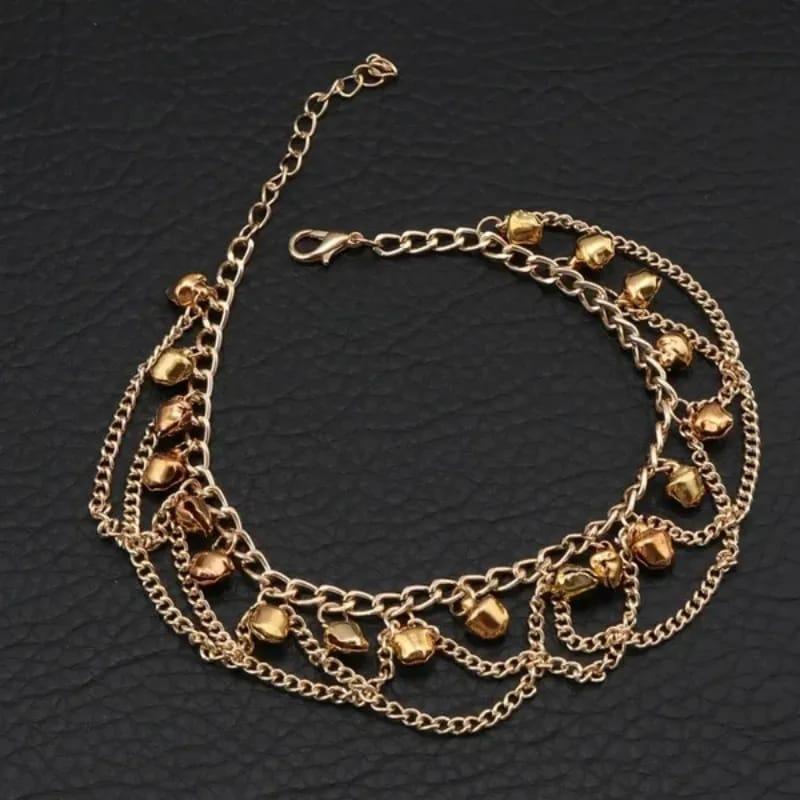 JS Junoon Stunning Gold Plated Pair of Bells Anklet – 2 Pcs Women’s Adjustable Jewelry