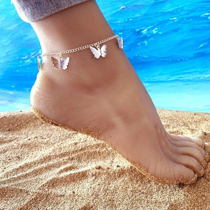 JS Junoon Silver Plated Butterfly Anklet Pair – 2 Pcs Women’s Adjustable Jewelry - JSJunoon.com