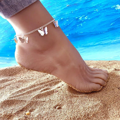 JS Junoon Silver Plated Butterfly Anklet Pair – 2 Pcs Women’s Adjustable Jewelry - JSJunoon.com