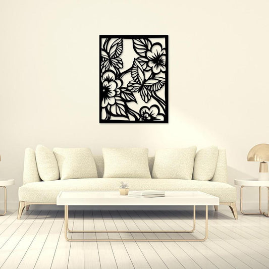 Flower Butterflies Frame – Laminated Sheet Wall Art Decor, 16x16 Inch, 3mm Thick