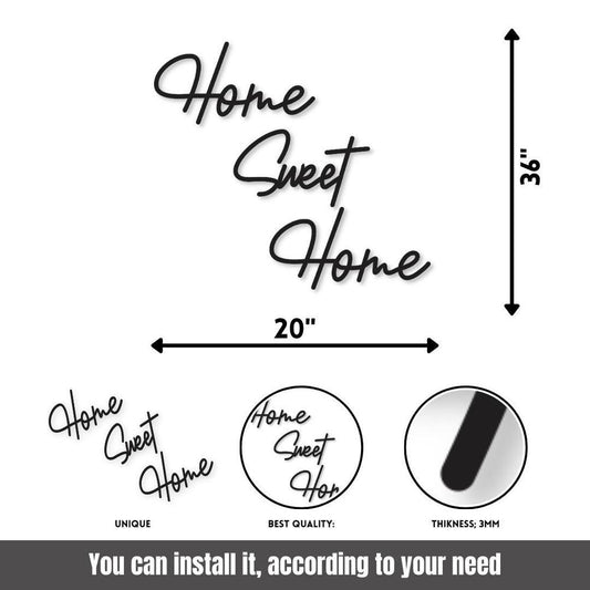 Home Sweet Home Wall Art – Black Chipboard Laminated Sheet, 36x20 Inch Approx, Easy Install