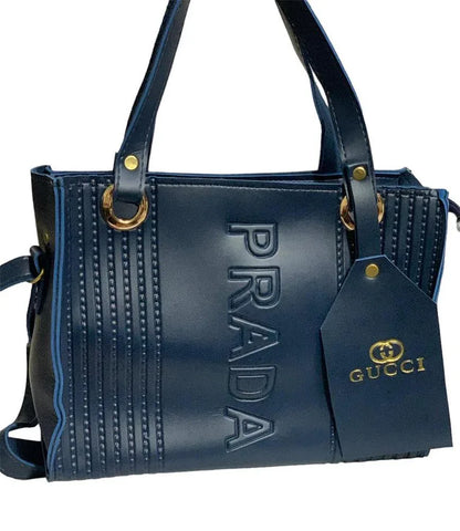 Women’s Rexine Top Handle Handbag – Plain Blue Classic Design - JSJunoon.com