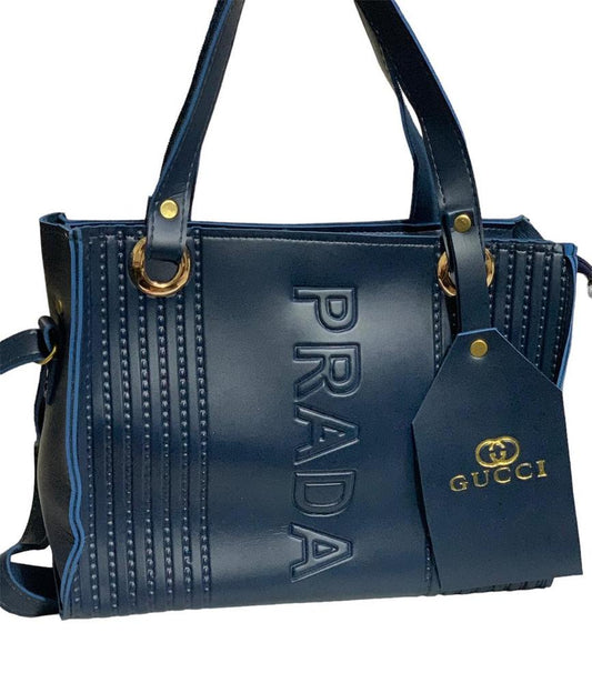 Women’s Rexine Top Handle Handbag – Plain Blue Classic Design