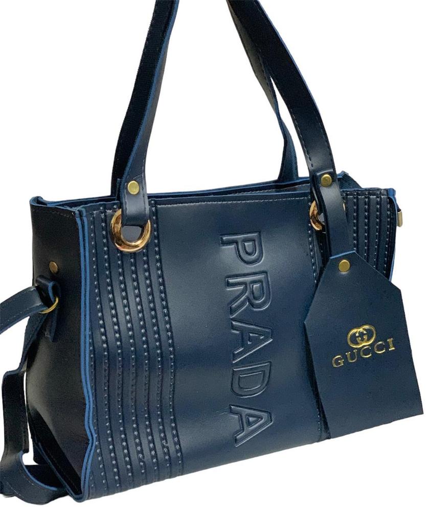 Women’s Rexine Top Handle Handbag – Plain Blue Classic Design