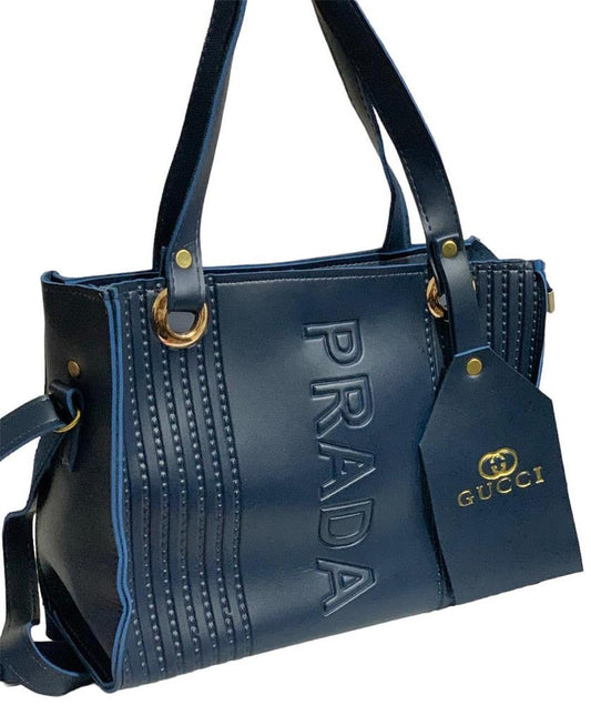 Women’s Rexine Top Handle Handbag – Plain Blue Classic Design