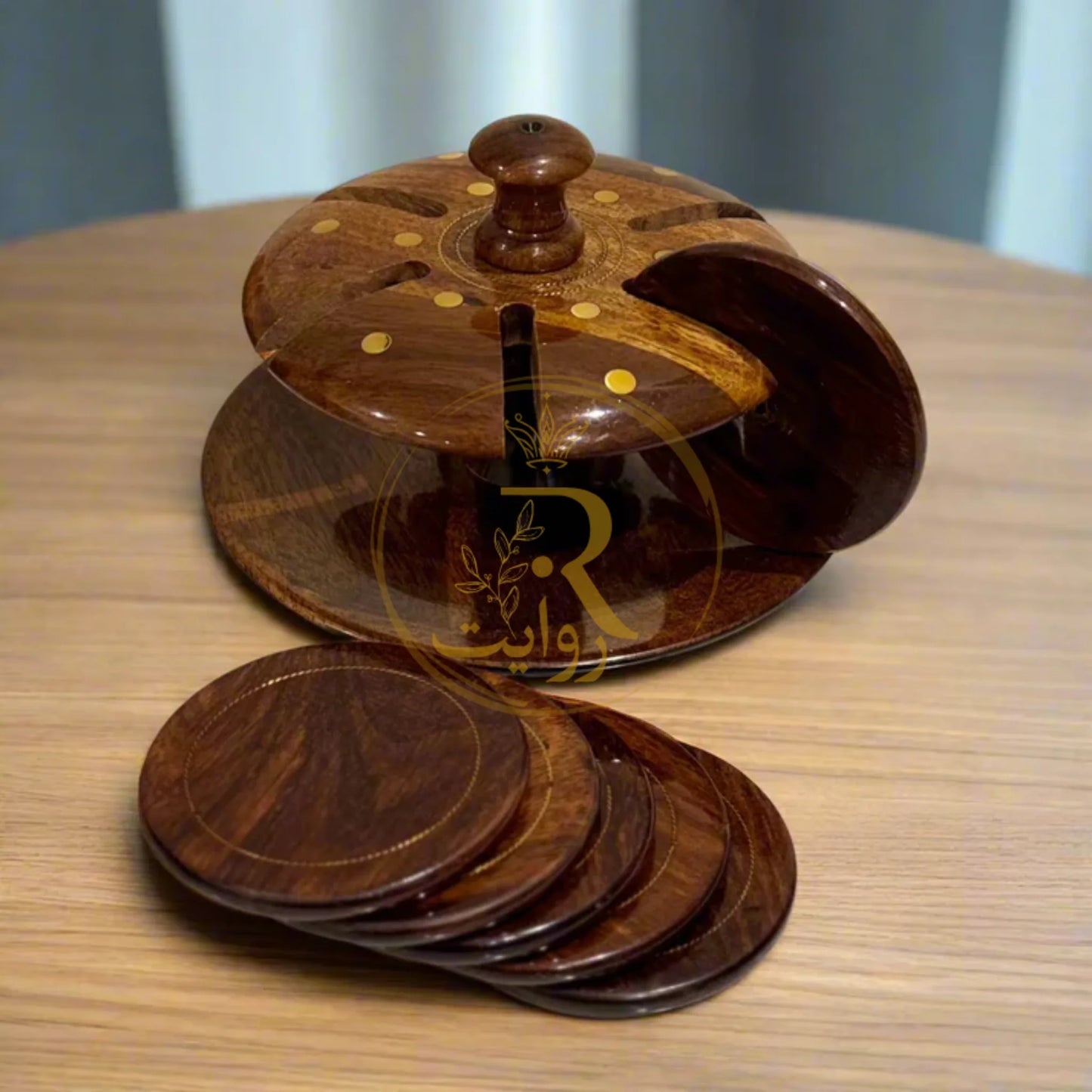 JS Junoon Handcrafted Wooden Tea Mat Set with Brass Work – Traditional Table Decor