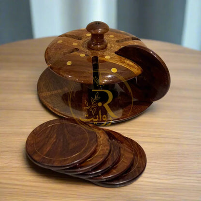 JS Junoon Handcrafted Wooden Tea Mat Set with Brass Work – Traditional Table Decor - JSJunoon.com