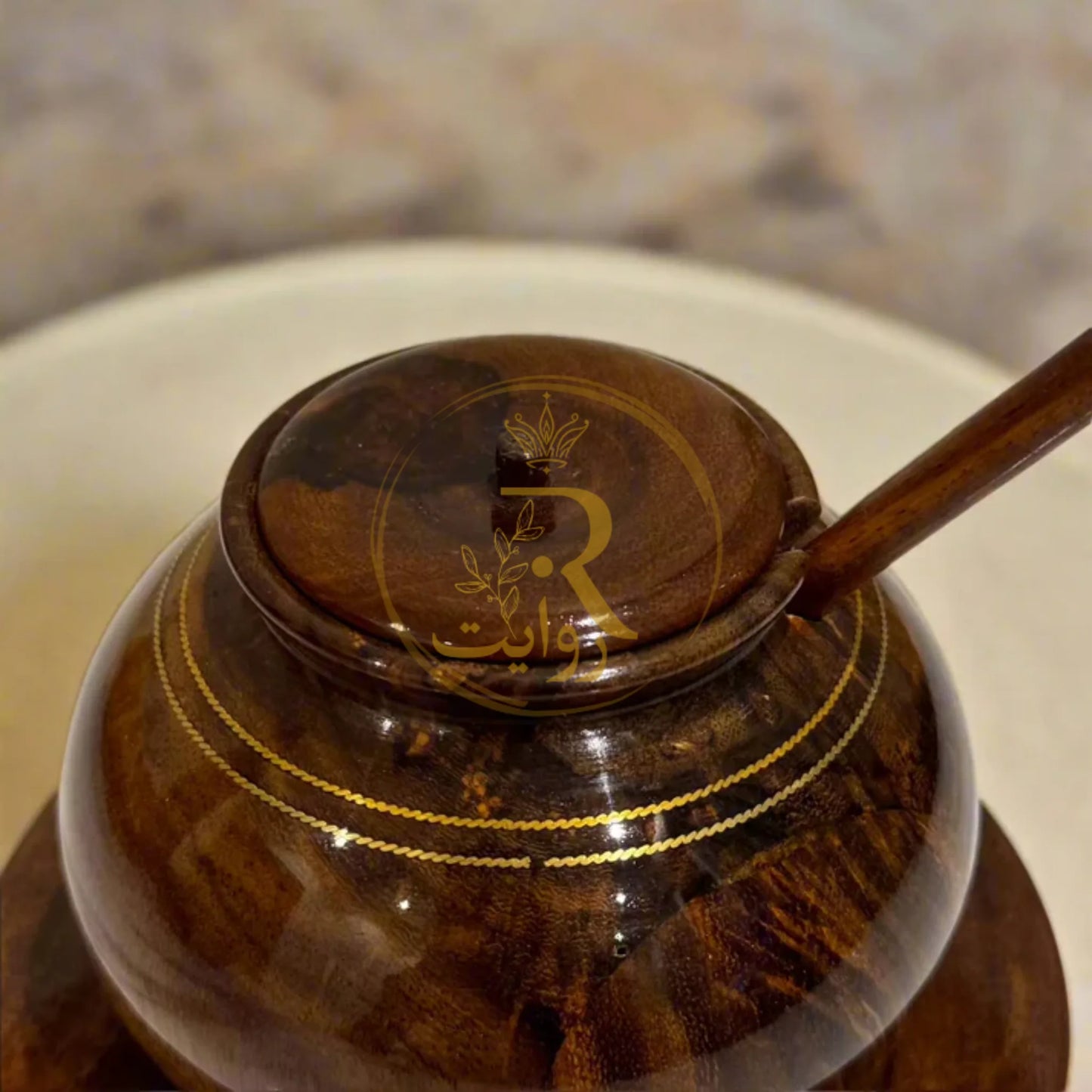 JS Junoon Handcrafted Wooden Sugar Pot with Brass Work – Traditional Kitchen & Table Décor