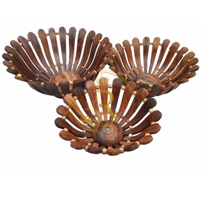 JS Junoon Handcrafted Wooden Fruit Basket Set – 3-Piece Dining & Kitchen Decor - JSJunoon.com