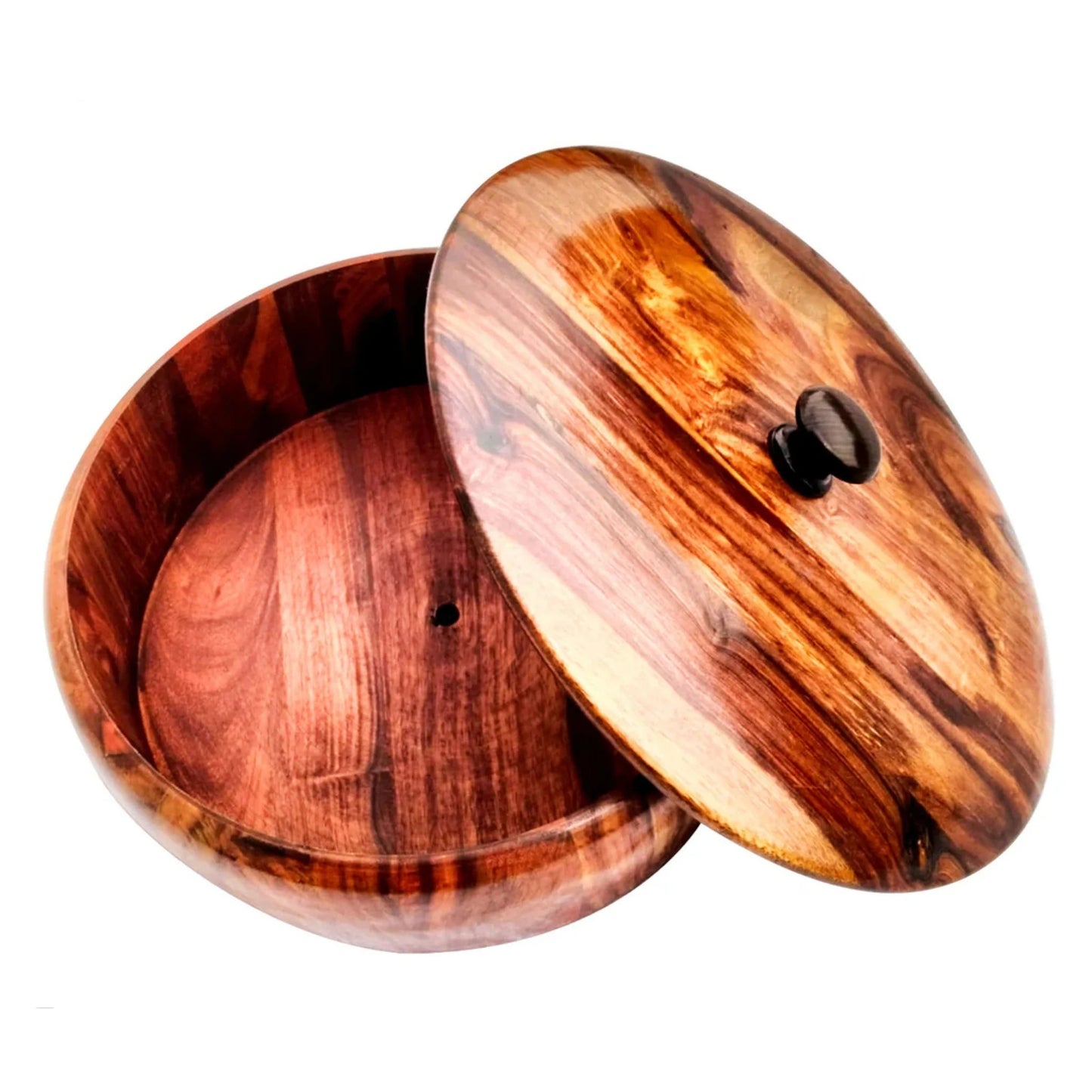 JS Junoon Handcrafted Wooden Roti Hotpot with Brass Work (No Steel Bowl) – Traditional Kitchenware