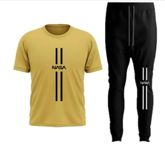 JS Junoon 2 Pcs Men’s Polyester Printed Track Suit – Yellow Shirt & Trouser Set