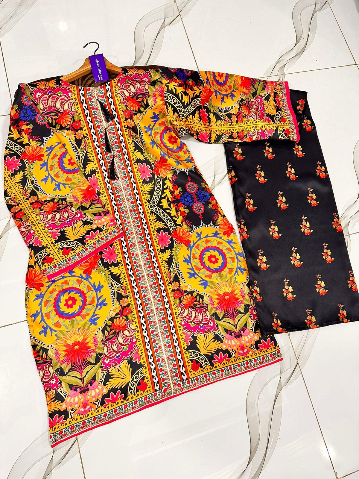 Front & Back Digital Printed Air-Sleeves Shirt with Printed Flapper | 2 Pcs Lawn Suit | Multicolor - JSJunoon.com