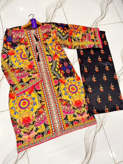 Front & Back Digital Printed Air-Sleeves Shirt with Printed Flapper | 2 Pcs Lawn Suit | Multicolor - JSJunoon.com
