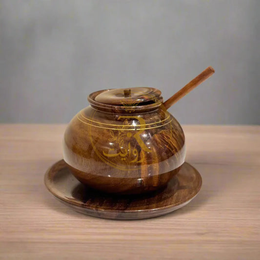 JS Junoon Handcrafted Wooden Sugar Pot with Brass Work – Traditional Kitchen & Table Décor